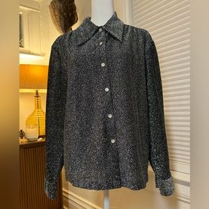 Vintage 70s Evening Party Blouse Metallic Button Up Rare Find